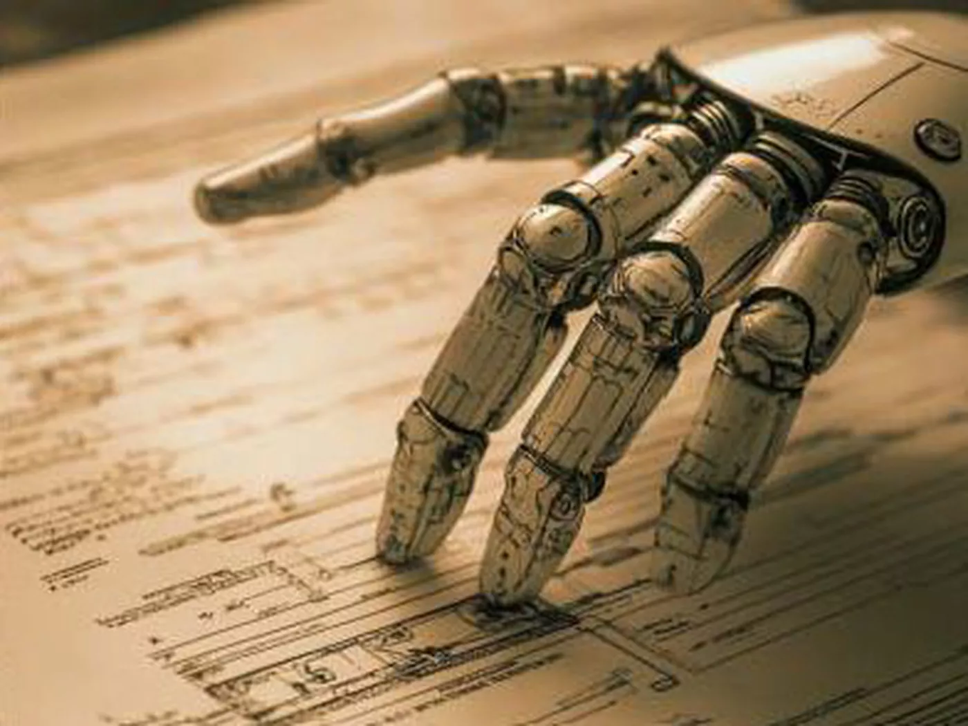Graphic of robotic hand over patent documents